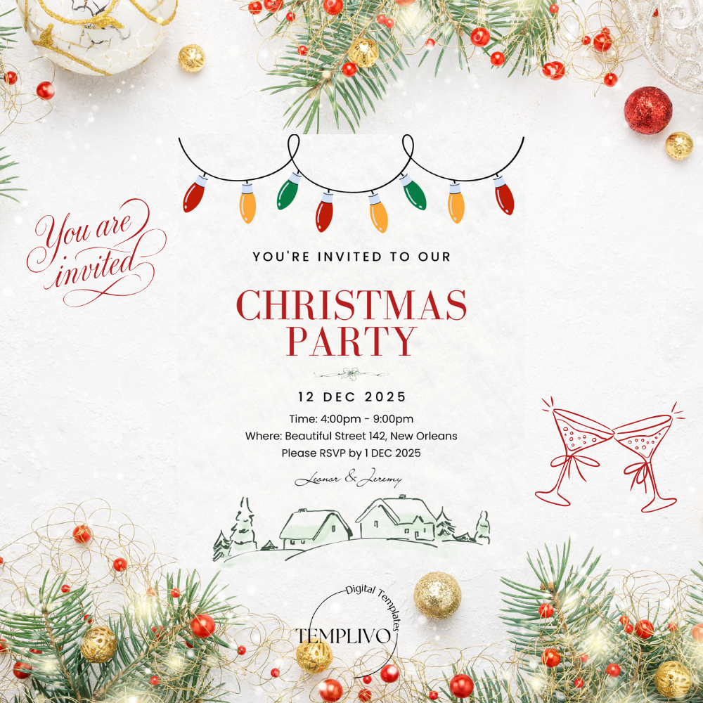 Christmas Party Invitation, Canva Template, editable invitation, digital christmas invitation, christmas party envite, weihnachts party einladung, canva vorlage, printable pdf invitation, digital invite