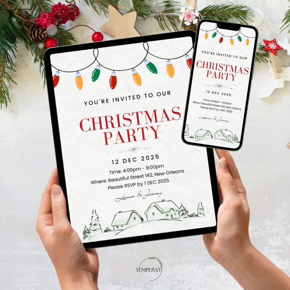 Christmas Party Invitation, Canva Template, editable invitation, digital christmas invitation, christmas party envite, weihnachts party einladung, canva vorlage, printable pdf invitation, digital invite