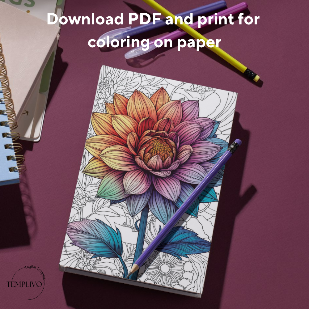 Flower Coloring Book, digital coloring book, printable coloring pages, flower coloring, Malbuch, Blumen malen, ausmalen, Blumen ausmalen, relaxing coloring