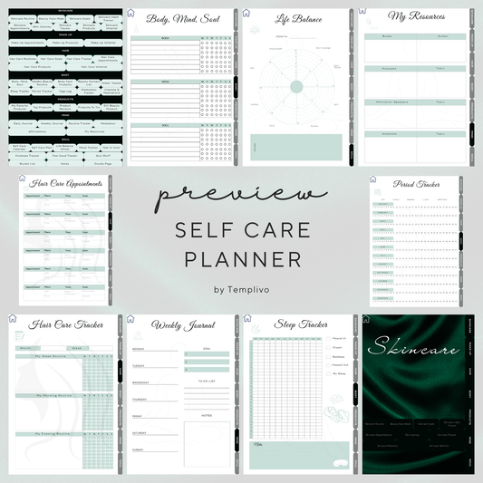 Digital Planner, self care planner, hyperlinked digital planner, self care, planner in emerald green, Planer, Selbstfürsorge, Selbstliebe, self-love planner, pdf download