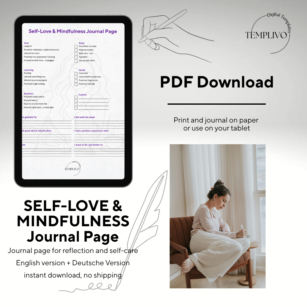 Self love journal page, Self help printable, Selbstliebe, Achtsamkeit Tagebuch, Printable journal pages, 1 page journal, Mindfulness workbook, Mindfulness journal, Self love pdf, Digital self love, Self love worksheet, Self love journal, Self care journal, Sef help workbook, Wellness journal, Mental wellness, therapy worksheet