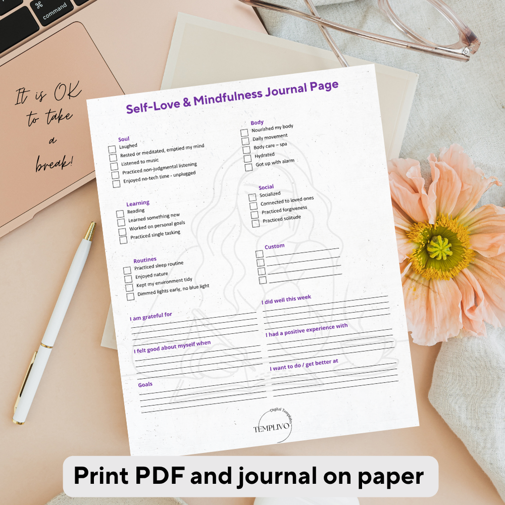 Self love journal page, Self help printable, Selbstliebe, Achtsamkeit Tagebuch, Printable journal pages, 1 page journal, Mindfulness workbook, Mindfulness journal, Self love pdf, Digital self love, Self love worksheet, Self love journal, Self care journal, Sef help workbook, Wellness journal, Mental wellness, therapy worksheet