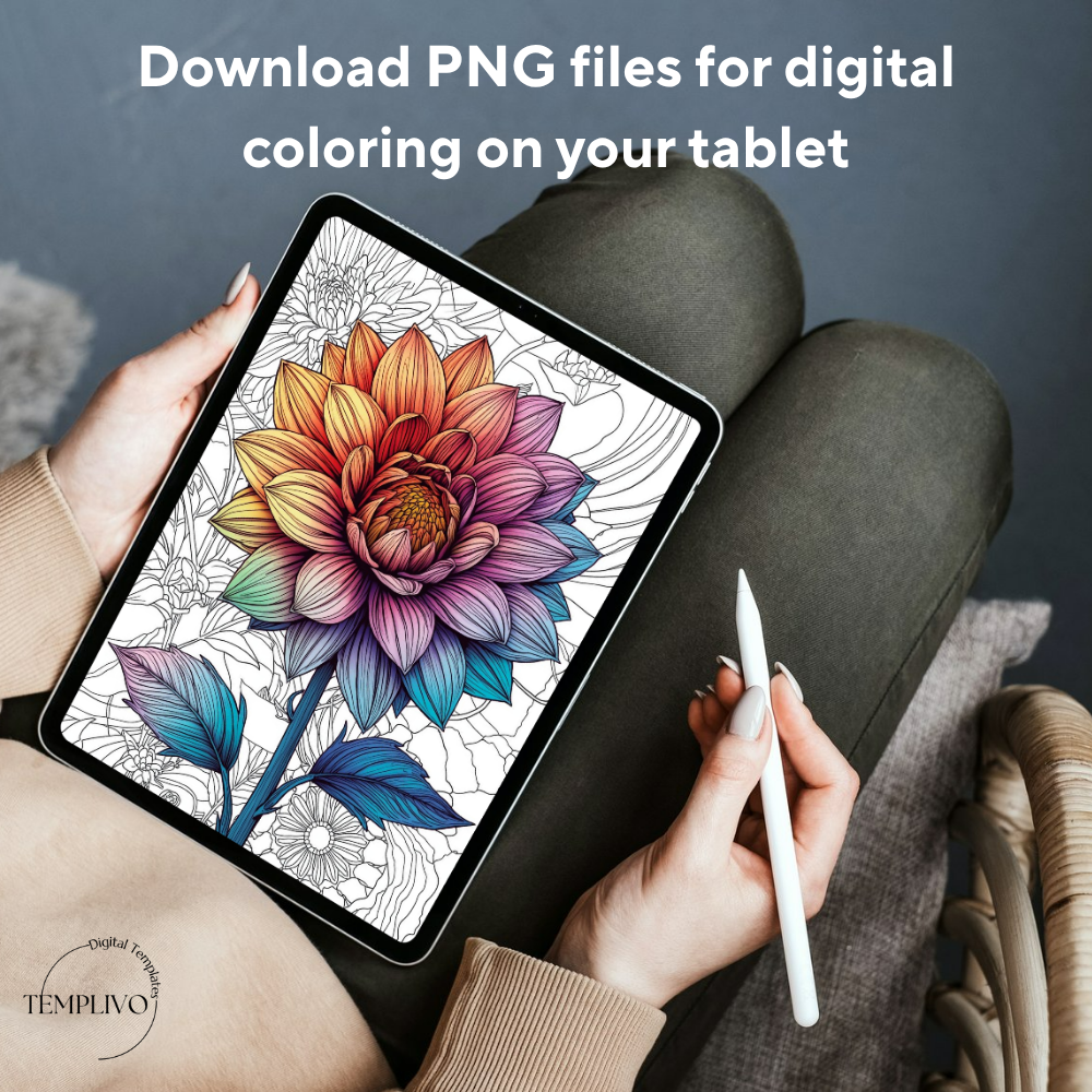 Flower Coloring Book, digital coloring book, printable coloring pages, flower coloring, Malbuch, Blumen malen, ausmalen, Blumen ausmalen, relaxing coloring