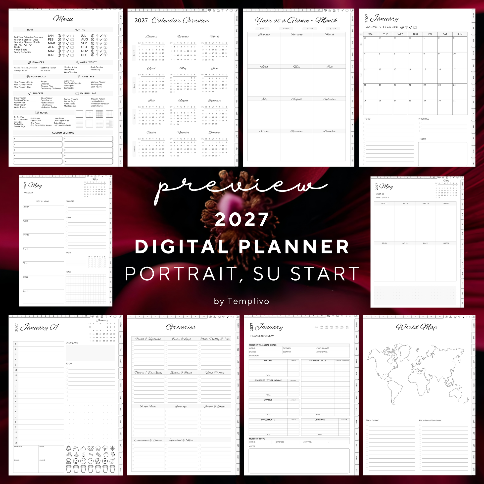 Digital Planner 2027, Digitaler Planer, 2027 Digital Planner, portrait orientation, Sunday start planner, printable planner, Digital planner 2027, Digital calendar 2027 Sunday Start, journal for samsung notes, goodnotes and ipad, daily, weekly and monthly pages with lifestyle templates, daily, weekly planner, monthly planner, digital planner, goodnotes planner, digital journal, notebook, adhd planner, hyperlinked, digital download, 2027 calendar, digitaler planer, digitale agenda, numerique