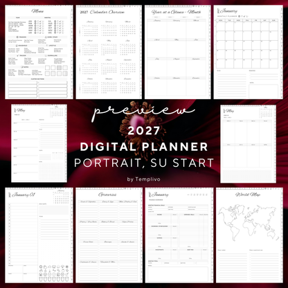 Digital Planner 2027, Digitaler Planer, 2027 Digital Planner, portrait orientation, Sunday start planner, printable planner, Digital planner 2027, Digital calendar 2027 Sunday Start, journal for samsung notes, goodnotes and ipad, daily, weekly and monthly pages with lifestyle templates, daily, weekly planner, monthly planner, digital planner, goodnotes planner, digital journal, notebook, adhd planner, hyperlinked, digital download, 2027 calendar, digitaler planer, digitale agenda, numerique