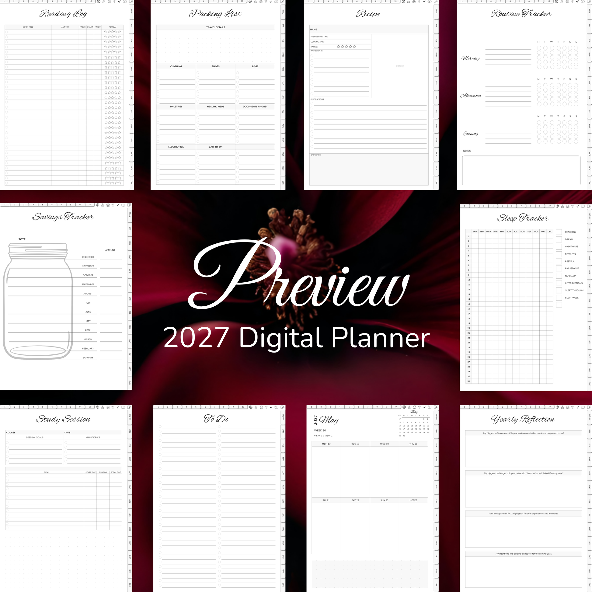 Digital Planner 2027, Digitaler Planer, 2027 Digital Planner, portrait orientation, Sunday start planner, printable planner, Digital planner 2027, Digital calendar 2027 Sunday Start, journal for samsung notes, goodnotes and ipad, daily, weekly and monthly pages with lifestyle templates, daily, weekly planner, monthly planner, digital planner, goodnotes planner, digital journal, notebook, adhd planner, hyperlinked, digital download, 2027 calendar, digitaler planer, digitale agenda, numerique