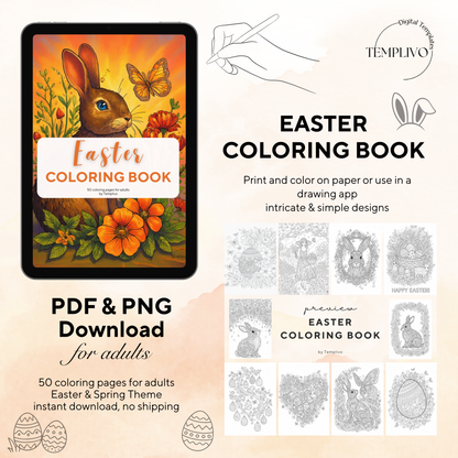 Easter coloring book, adult coloring sheets, coloring book, spring theme, easter colouring, adult coloring book, Malbuch, Malseiten, Ostern, Oster Malbuch, intricate, lilne-art, high detail black and greyscale, pdf, png, printable coloring sheets, digital coloring