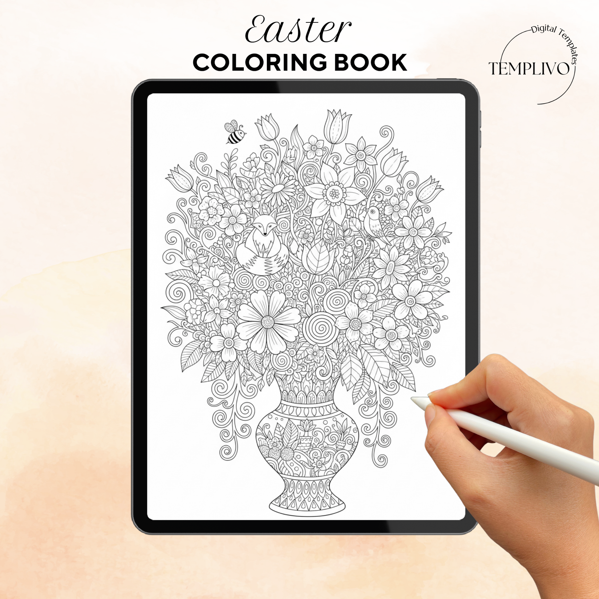 Easter coloring book, adult coloring sheets, coloring book, spring theme, easter colouring, adult coloring book, Malbuch, Malseiten, Ostern, Oster Malbuch, intricate, lilne-art, high detail black and greyscale, pdf, png, printable coloring sheets, digital coloring