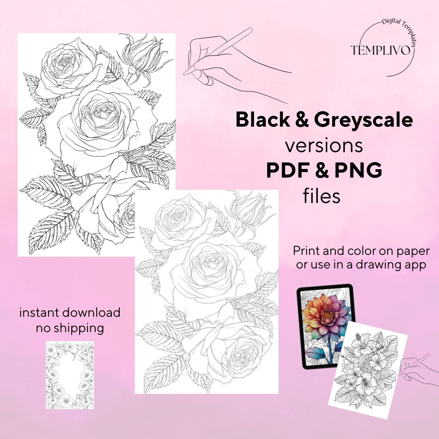 Adult coloring book, floral colouring, adult coloring sheets, flower theme, Flower Coloring Book, digital coloring book, printable coloring pages, flower coloring, Malbuch, Blumen malen, ausmalen, Blumen ausmalen, relaxing coloring, Ausmalbuch, line art, intricate, flowers
