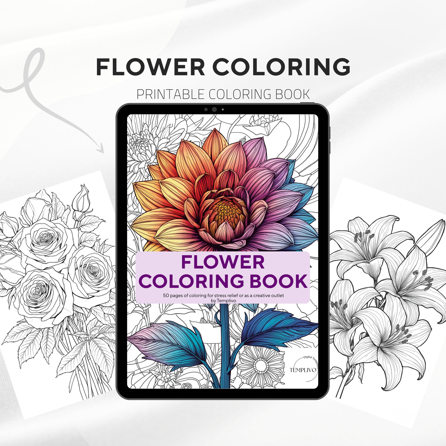 Adult coloring book, floral colouring, adult coloring sheets, flower theme, Flower Coloring Book, digital coloring book, printable coloring pages, flower coloring, Malbuch, Blumen malen, ausmalen, Blumen ausmalen, relaxing coloring, Ausmalbuch, line art, intricate, flowers