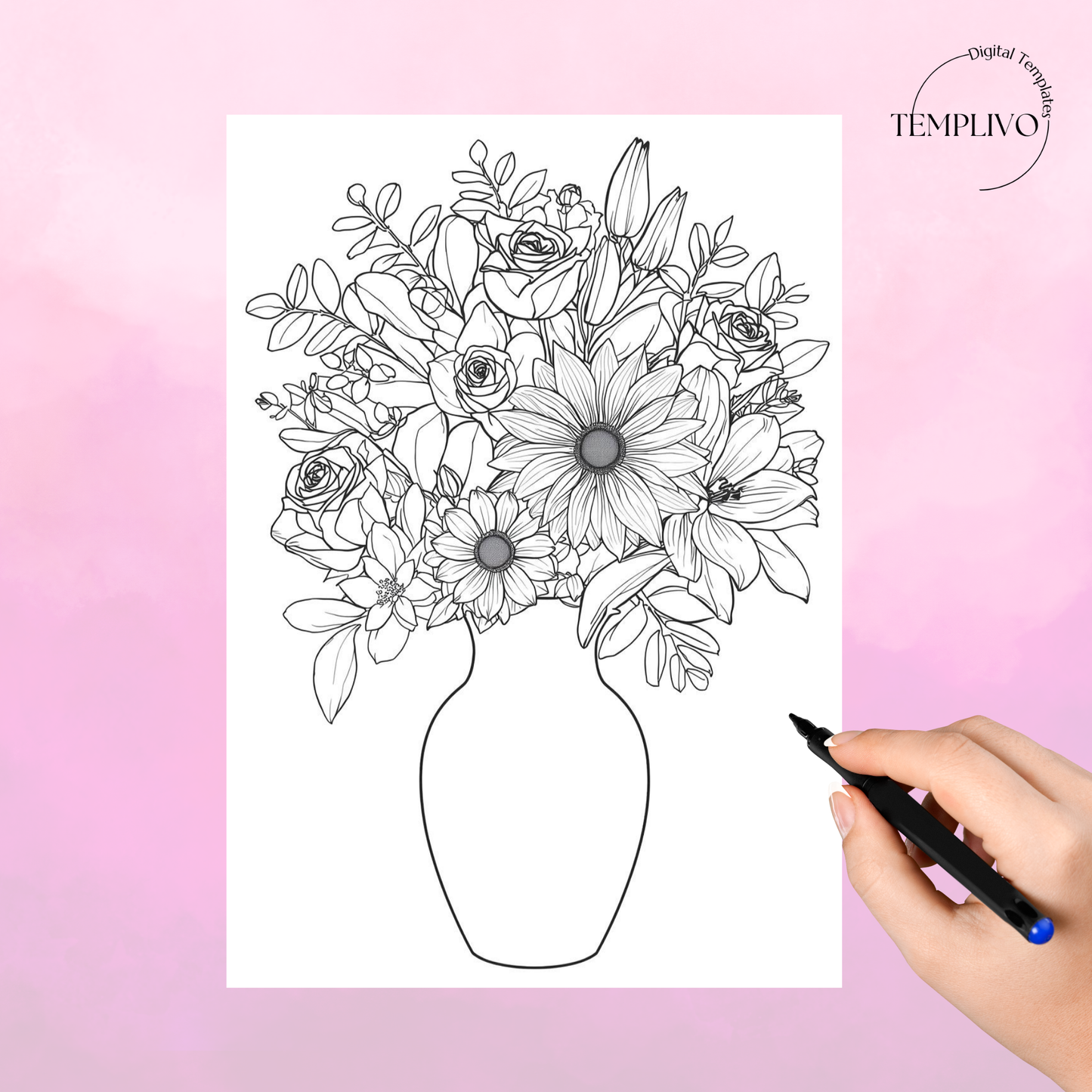 Adult coloring book, floral colouring, adult coloring sheets, flower theme, Flower Coloring Book, digital coloring book, printable coloring pages, flower coloring, Malbuch, Blumen malen, ausmalen, Blumen ausmalen, relaxing coloring, Ausmalbuch, line art, intricate, flowers