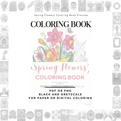 adult coloring pages, Spring Flowers coloring book, coloring book, spring theme, flower colouring, adult coloring book, Malbuch, Malseiten, Frühlingsblumen, frühling Malbuch, intricate, line-art, high detail black and greyscale, pdf, png, printable coloring sheets, digital coloring, livres coloriage adulte, doodle coloring, 
ausmalbilder erwachsene, digital download, Instant download, Coloring Pages for adults, coloriage png, floral coloring, printemps, fleurs