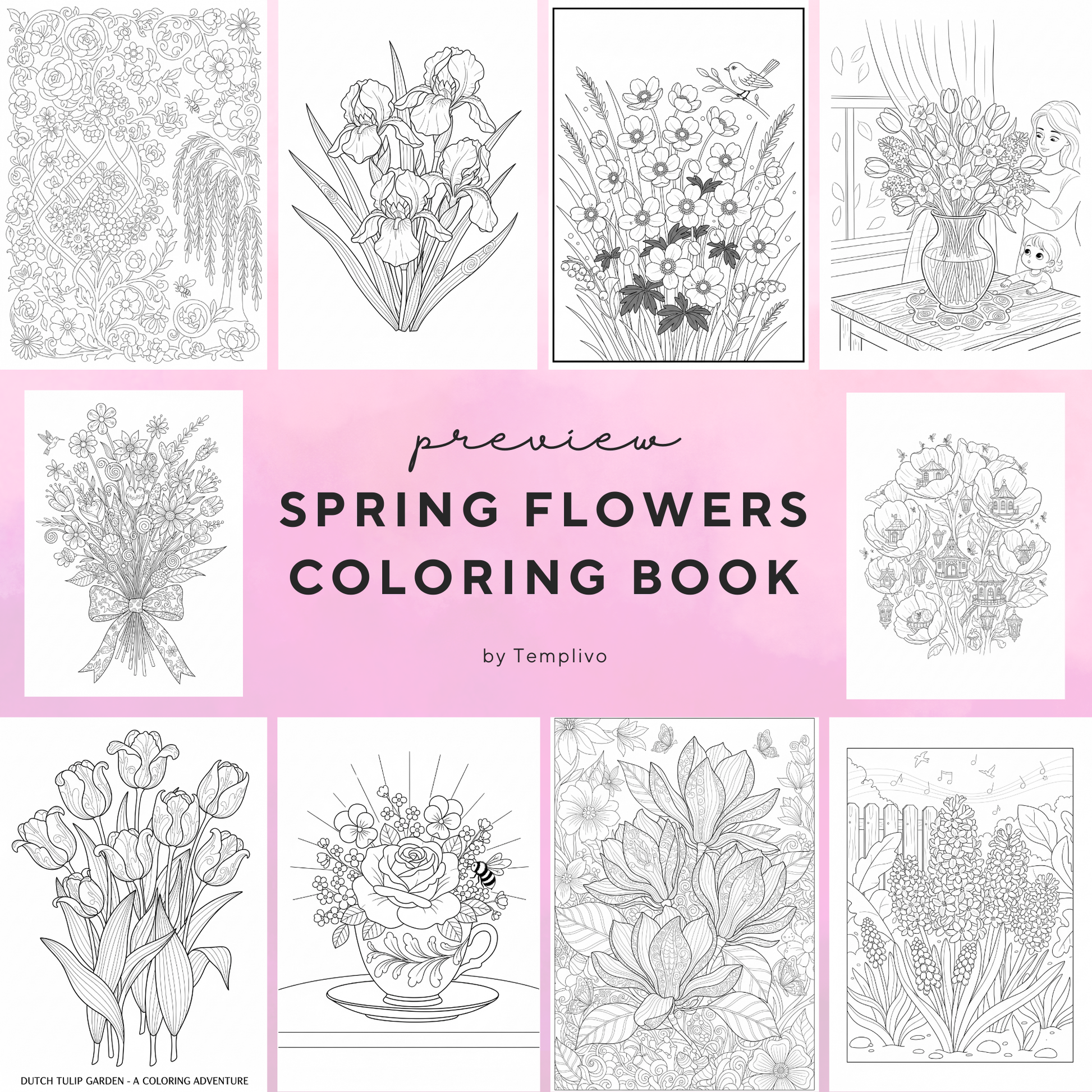 adult coloring pages, Spring Flowers coloring book, coloring book, spring theme, flower colouring, adult coloring book, Malbuch, Malseiten, Frühlingsblumen, frühling Malbuch, intricate, line-art, high detail black and greyscale, pdf, png, printable coloring sheets, digital coloring, livres coloriage adulte, doodle coloring, 
ausmalbilder erwachsene, digital download, Instant download, Coloring Pages for adults, coloriage png, floral coloring, printemps, fleurs