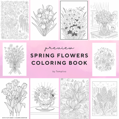 adult coloring pages, Spring Flowers coloring book, coloring book, spring theme, flower colouring, adult coloring book, Malbuch, Malseiten, Frühlingsblumen, frühling Malbuch, intricate, line-art, high detail black and greyscale, pdf, png, printable coloring sheets, digital coloring, livres coloriage adulte, doodle coloring, 
ausmalbilder erwachsene, digital download, Instant download, Coloring Pages for adults, coloriage png, floral coloring, printemps, fleurs
