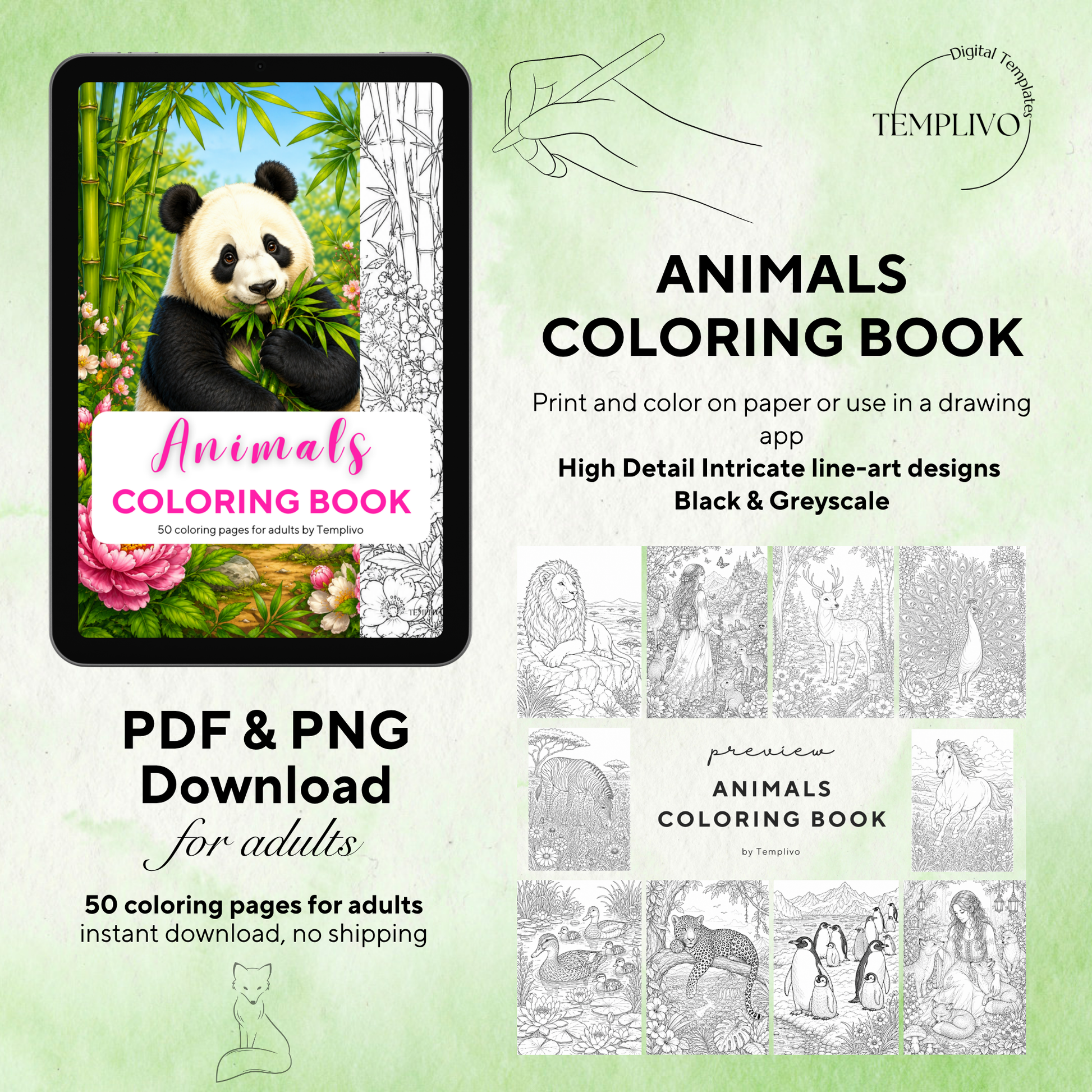 Adult coloring book, Animals coloring book, Animal, livre de coloriage, pdf, png, animal coloring pages, adult coloring pages, doodle colouring book, forest colouring pages png, adult coloring pages printable, adult coloring, coloring pages for adults, coloring page digital, Instant download, high detail and intricate, Line art, best seller, grey scale, Tiere Malvorlagen, Tier Malbuch, Malseiten, Tierwelt, animaux