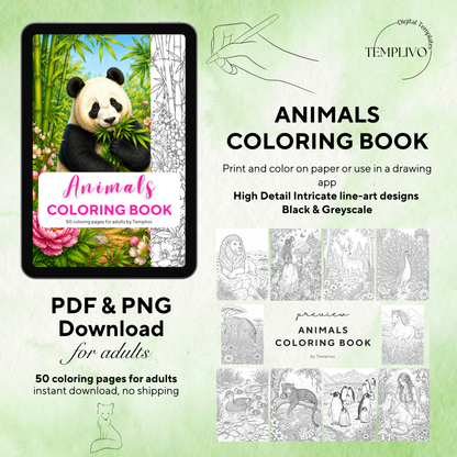 Adult coloring book, Animals coloring book, Animal, livre de coloriage, pdf, png, animal coloring pages, adult coloring pages, doodle colouring book, forest colouring pages png, adult coloring pages printable, adult coloring, coloring pages for adults, coloring page digital, Instant download, high detail and intricate, Line art, best seller, grey scale, Tiere Malvorlagen, Tier Malbuch, Malseiten, Tierwelt, animaux