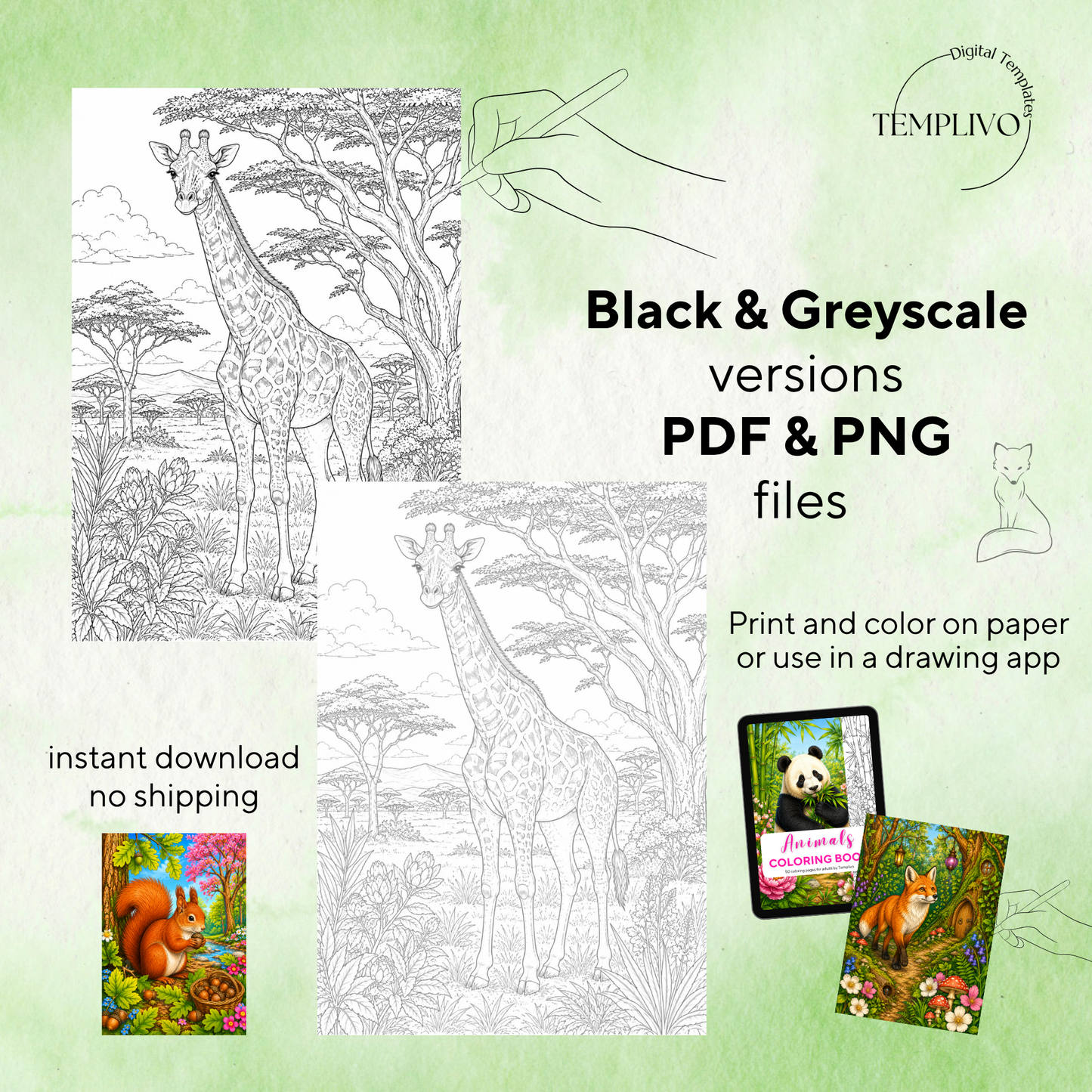 Adult coloring book, Animals coloring book, Animal, livre de coloriage, pdf, png, animal coloring pages, adult coloring pages, doodle colouring book, forest colouring pages png, adult coloring pages printable, adult coloring, coloring pages for adults, coloring page digital, Instant download, high detail and intricate, Line art, best seller, grey scale, Tiere Malvorlagen, Tier Malbuch, Malseiten, Tierwelt, animaux