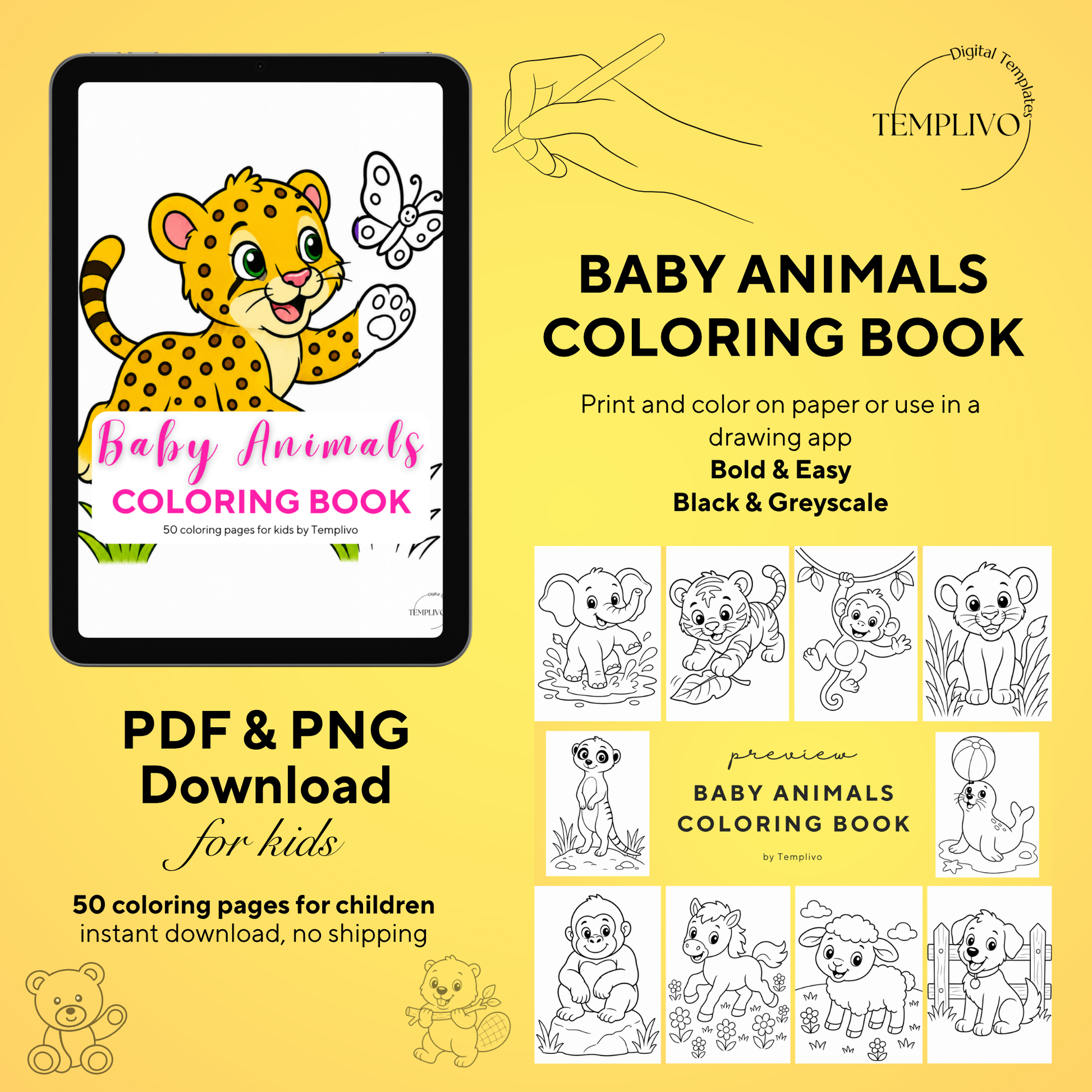 Baby Animals coloring book, kids coloring book, cute animals, coloriage png, animal coloring pages, children coloring pages, doodle colouring book, children colouring pages png, little animals coloring pages, kids coloring pages printable, childrens coloring, coloring pages for kids, coloring page digital, Instant download, simple coloring, High detail, Line art, best seller, grey scale, Malbuch für Kinder, Malbuch, Malseiten, Baby Tiere