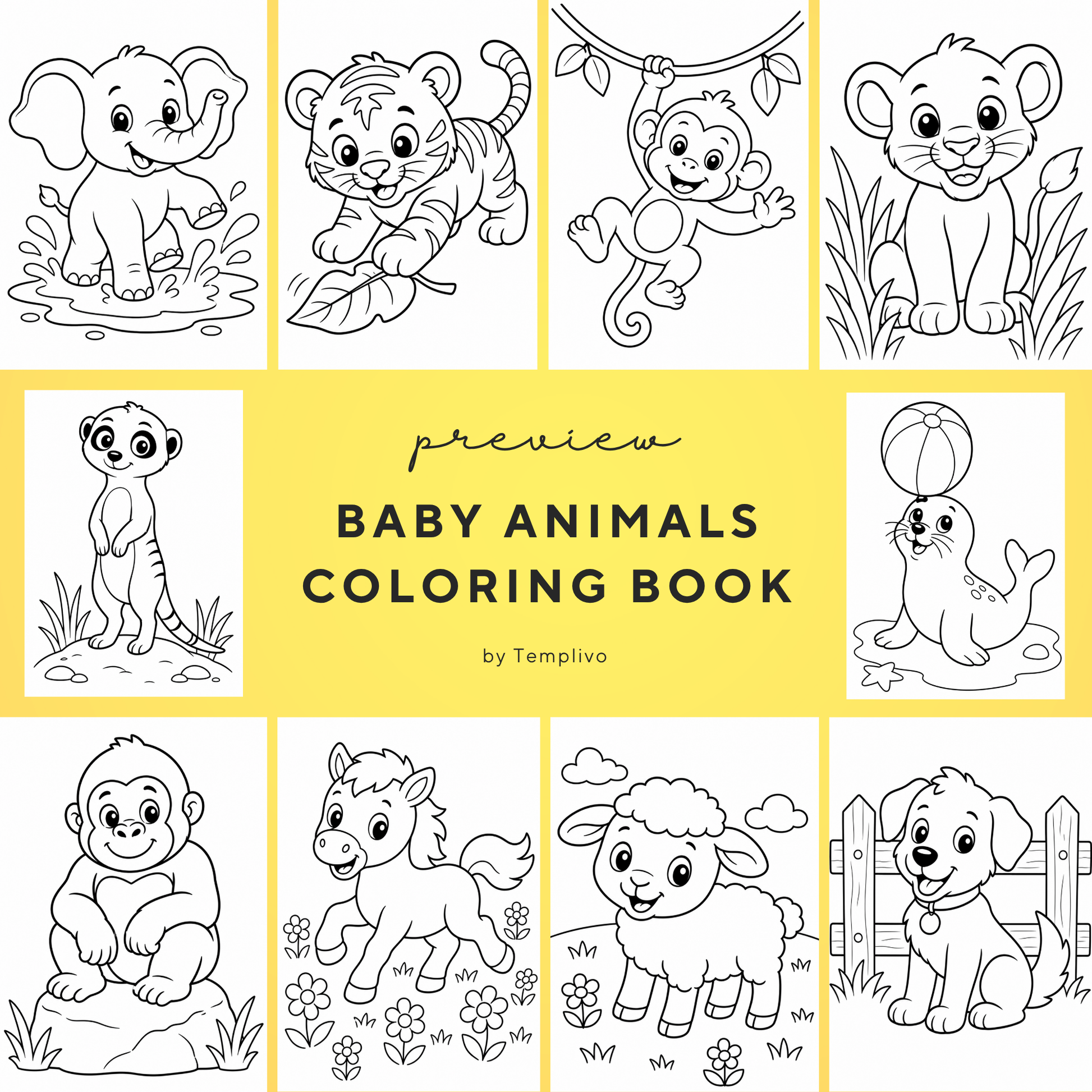 Baby Animals coloring book, kids coloring book, cute animals, coloriage png, animal coloring pages, children coloring pages, doodle colouring book, children colouring pages png, little animals coloring pages, kids coloring pages printable, childrens coloring, coloring pages for kids, coloring page digital, Instant download, simple coloring, High detail, Line art, best seller, grey scale, Malbuch für Kinder, Malbuch, Malseiten, Baby Tiere