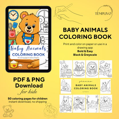 Baby Animals coloring book, kids coloring book, cute animals, coloriage png, animal coloring pages, children coloring pages, doodle colouring book, children colouring pages png, little animals coloring pages, kids coloring pages printable, childrens coloring, coloring pages for kids, coloring page digital, Instant download, simple coloring, High detail, Line art, best seller, grey scale, Malbuch für Kinder, Malbuch, Malseiten, Baby Tiere