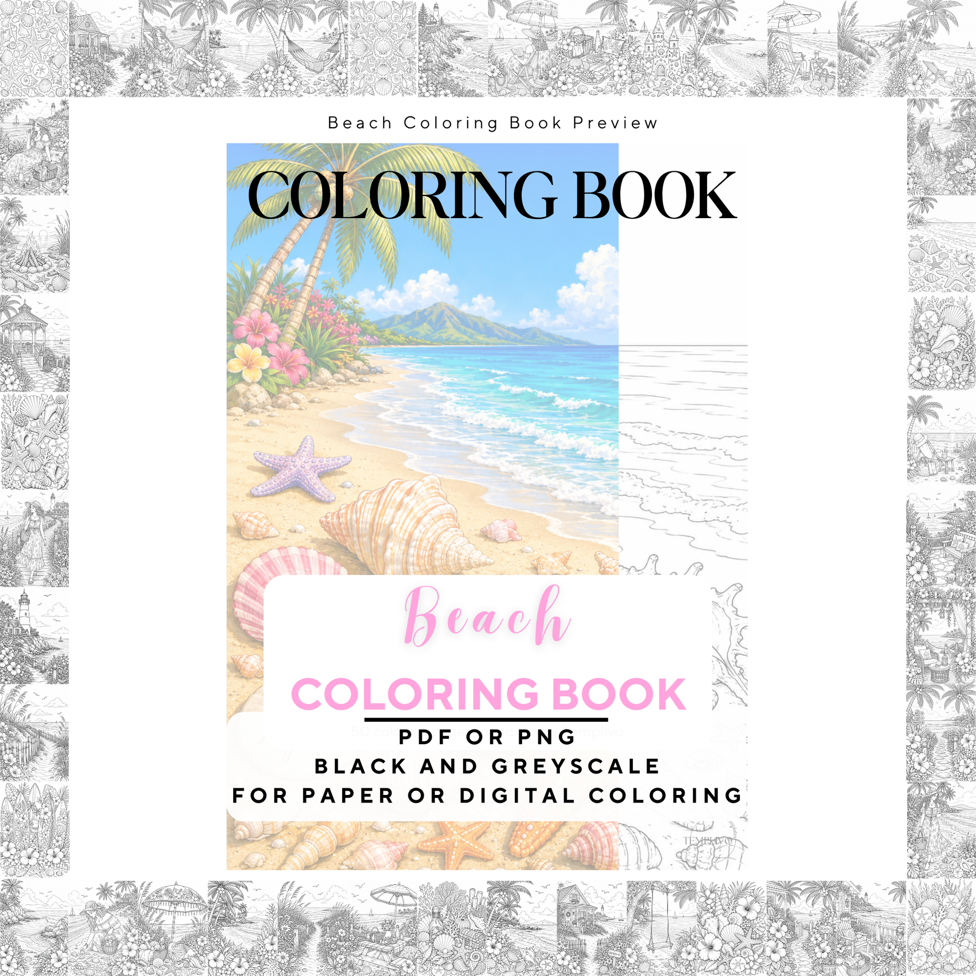 Adult coloring book, beach coloring book, seaside, livre de coloriage, pdf, png, beach coloring pages, adult coloring pages, doodle colouring book, blue sea colouring pages png, adult coloring pages printable, adult coloring, coloring pages for adults, coloring page digital, Instant download, high detail and intricate, Line art, best seller, grey scale, Strand Malvorlagen, Malbuch, Malseiten, Meer