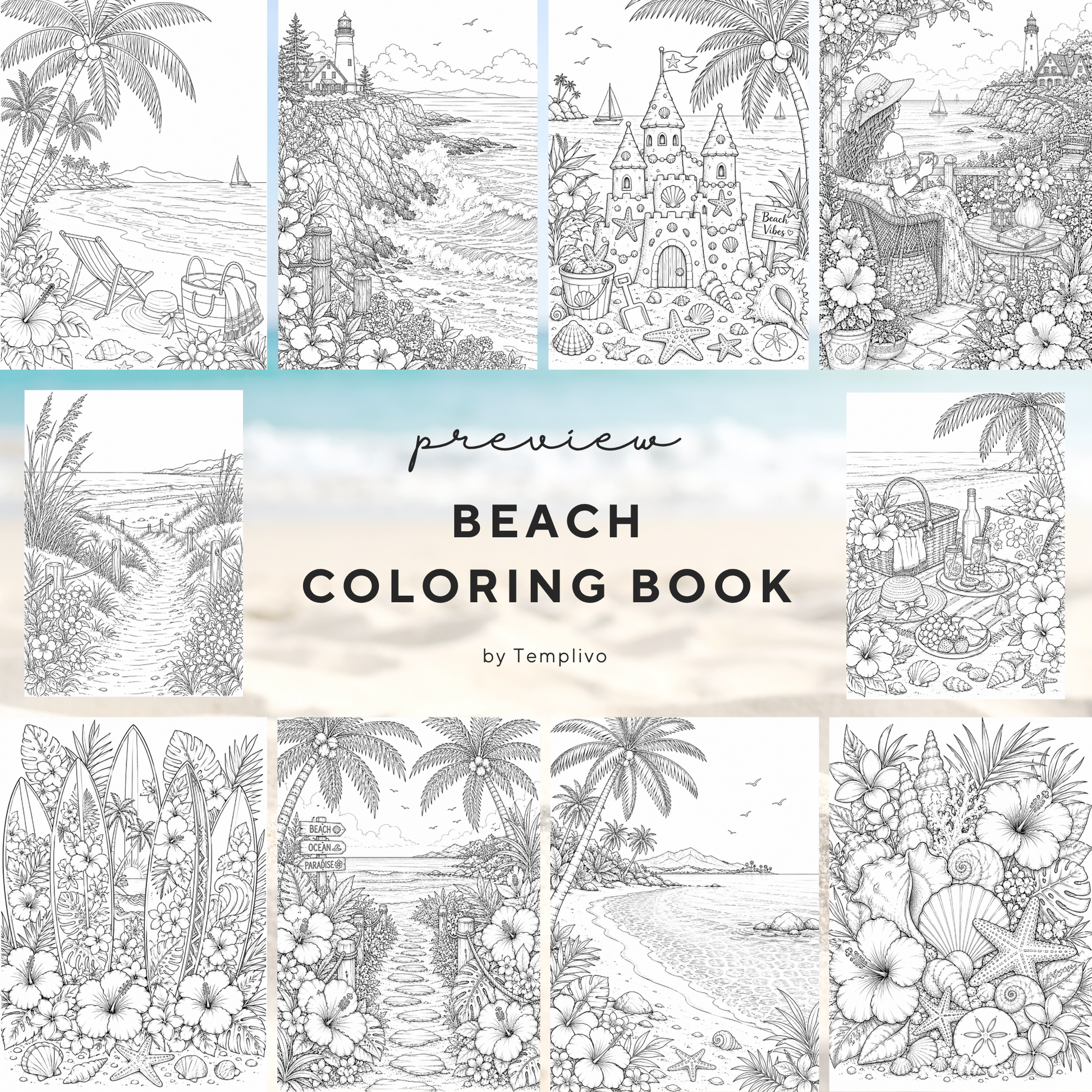 Adult coloring book, beach coloring book, seaside, livre de coloriage, pdf, png, beach coloring pages, adult coloring pages, doodle colouring book, blue sea colouring pages png, adult coloring pages printable, adult coloring, coloring pages for adults, coloring page digital, Instant download, high detail and intricate, Line art, best seller, grey scale, Strand Malvorlagen, Malbuch, Malseiten, Meer