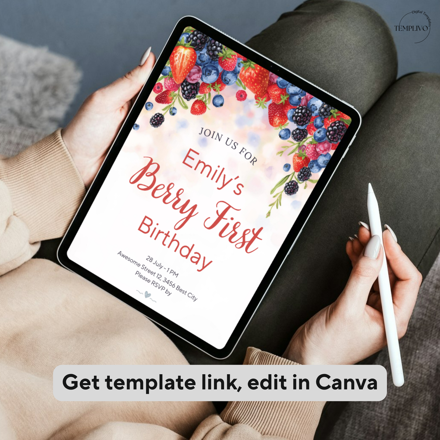 Berry First Birthday invitation, Canva invitation, canva template, birthday girl evite, Berry Birthday Invite, First Birthday Invite, Strawberry Party, Editable Canva Template, Girl Birthday Template, Berry First Birthday, Party Invite Template, Strawberry Invitation, 1st birthday girl, girl first birthday, birthday invitation, digital invitation, invitation templates, 1st birthday invite, strawberry birthday, 1st birthday party, berry 1st birthday, instant download