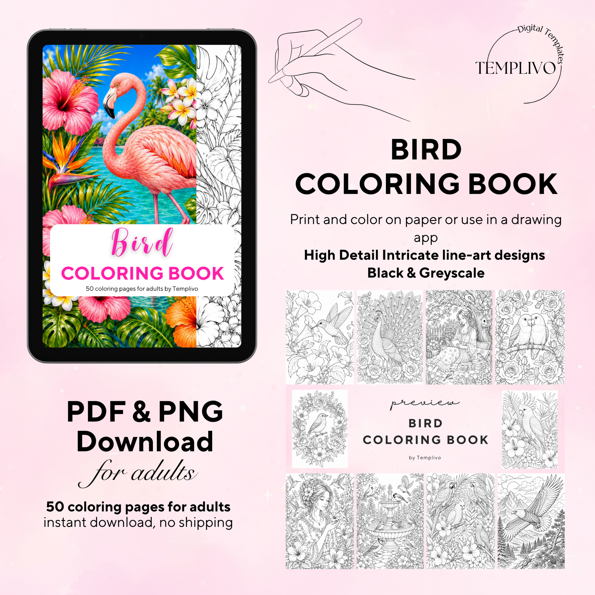 Adult coloring book, birds coloring book, bird, livre de coloriage, pdf, png, nature coloring pages, adult coloring pages, doodle colouring book, birds colouring pages png, adult coloring pages printable, adult coloring, coloring pages for adults, coloring page digital, Instant download, high detail and intricate, Line art, best seller, grey scale, Vogel Malvorlagen, Vögel Malbuch, Malseiten, oiseau