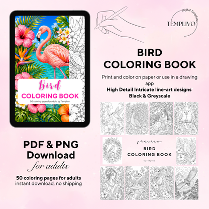 Adult coloring book, birds coloring book, bird, livre de coloriage, pdf, png, nature coloring pages, adult coloring pages, doodle colouring book, birds colouring pages png, adult coloring pages printable, adult coloring, coloring pages for adults, coloring page digital, Instant download, high detail and intricate, Line art, best seller, grey scale, Vogel Malvorlagen, Vögel Malbuch, Malseiten, oiseau