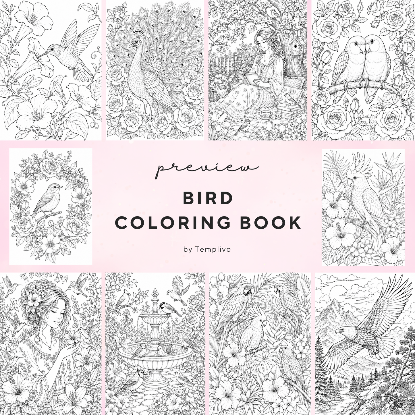 Adult coloring book, birds coloring book, bird, livre de coloriage, pdf, png, nature coloring pages, adult coloring pages, doodle colouring book, birds colouring pages png, adult coloring pages printable, adult coloring, coloring pages for adults, coloring page digital, Instant download, high detail and intricate, Line art, best seller, grey scale, Vogel Malvorlagen, Vögel Malbuch, Malseiten, oiseau