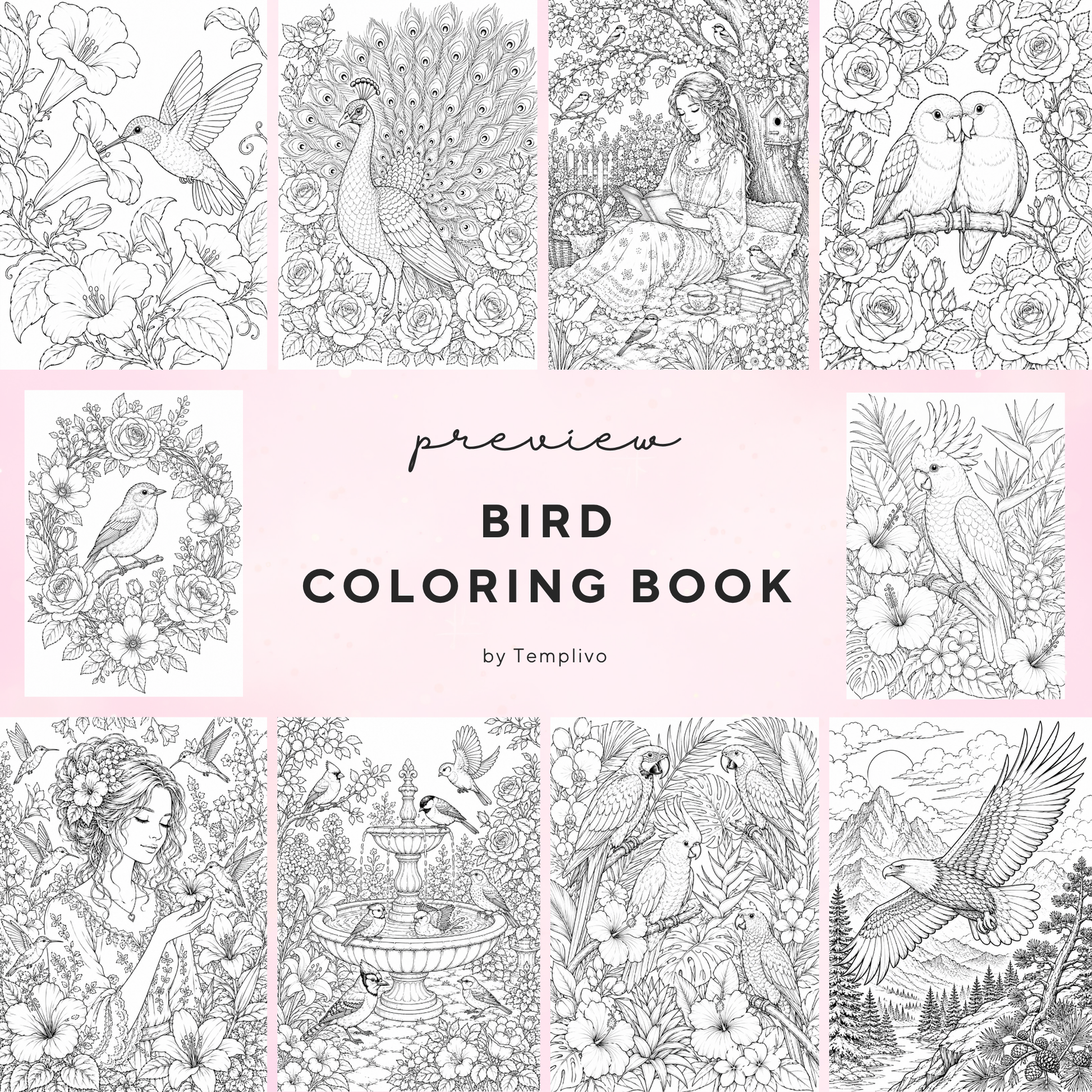 Adult coloring book, birds coloring book, bird, livre de coloriage, pdf, png, nature coloring pages, adult coloring pages, doodle colouring book, birds colouring pages png, adult coloring pages printable, adult coloring, coloring pages for adults, coloring page digital, Instant download, high detail and intricate, Line art, best seller, grey scale, Vogel Malvorlagen, Vögel Malbuch, Malseiten, oiseau
