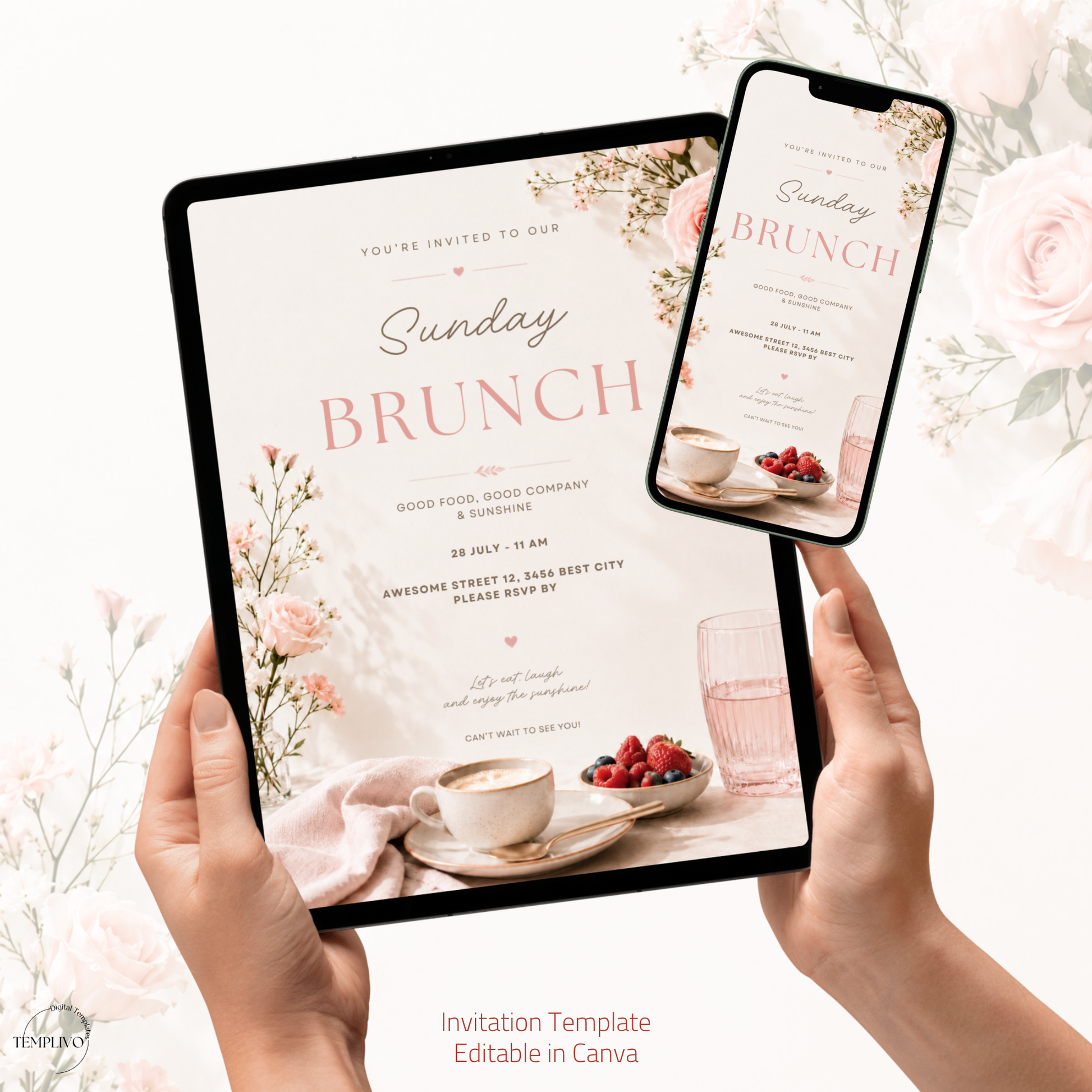 Brunch Invitation, brunch invitation canva template, elegant brunch invite, berries brunch invitation, champagne birthday invite, bridal shower invitation, baby shower invite canva, ladies brunch party invite, editable brunch template, digital brunch invitation, printable brunch invite, hen party invitation, birthday brunch invite, instant download invite, soft pink party invitation, canva party template, Brunch Einladung, editable printable invitation