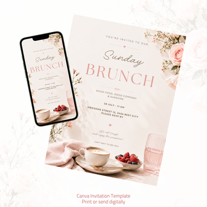 Brunch Invitation, brunch invitation canva template, elegant brunch invite, berries brunch invitation, champagne birthday invite, bridal shower invitation, baby shower invite canva, ladies brunch party invite, editable brunch template, digital brunch invitation, printable brunch invite, hen party invitation, birthday brunch invite, instant download invite, soft pink party invitation, canva party template, Brunch Einladung, editable printable invitation