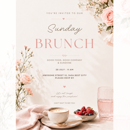 Brunch Invitation, brunch invitation canva template, elegant brunch invite, berries brunch invitation, champagne birthday invite, bridal shower invitation, baby shower invite canva, ladies brunch party invite, editable brunch template, digital brunch invitation, printable brunch invite, hen party invitation, birthday brunch invite, instant download invite, soft pink party invitation, canva party template, Brunch Einladung, editable printable invitation