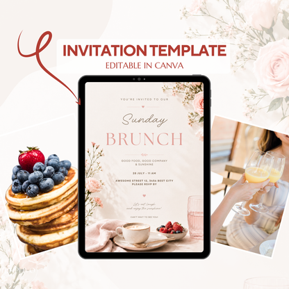 Brunch Invitation, brunch invitation canva template, elegant brunch invite, berries brunch invitation, champagne birthday invite, bridal shower invitation, baby shower invite canva, ladies brunch party invite, editable brunch template, digital brunch invitation, printable brunch invite, hen party invitation, birthday brunch invite, instant download invite, soft pink party invitation, canva party template, Brunch Einladung, editable printable invitation