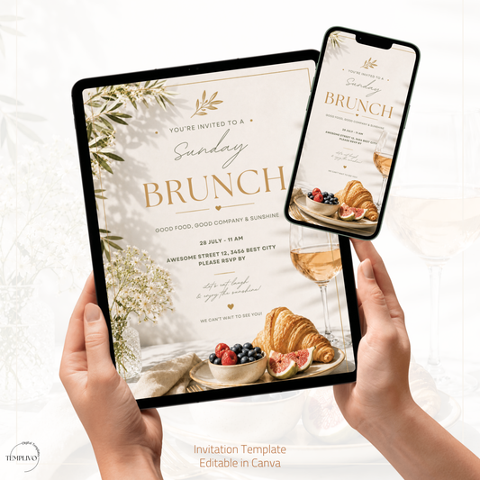 Brunch Invitation, brunch invitation canva template, elegant brunch invite, croissant brunch invitation, champagne birthday invite, bridal shower invitation, baby shower invite canva, ladies brunch party invite, editable brunch template, digital brunch invitation, printable brunch invite, hen party invitation, birthday brunch invite, instant download invite, soft beige party invitation, canva party template, Brunch Einladung, editable printable invitation