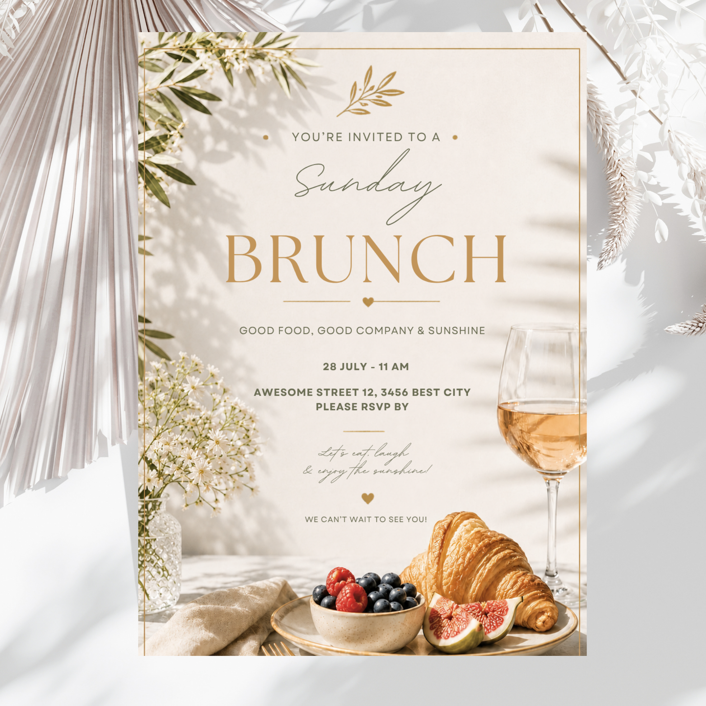 Brunch Invitation, brunch invitation canva template, elegant brunch invite, croissant brunch invitation, champagne birthday invite, bridal shower invitation, baby shower invite canva, ladies brunch party invite, editable brunch template, digital brunch invitation, printable brunch invite, hen party invitation, birthday brunch invite, instant download invite, soft beige party invitation, canva party template, Brunch Einladung, editable printable invitation