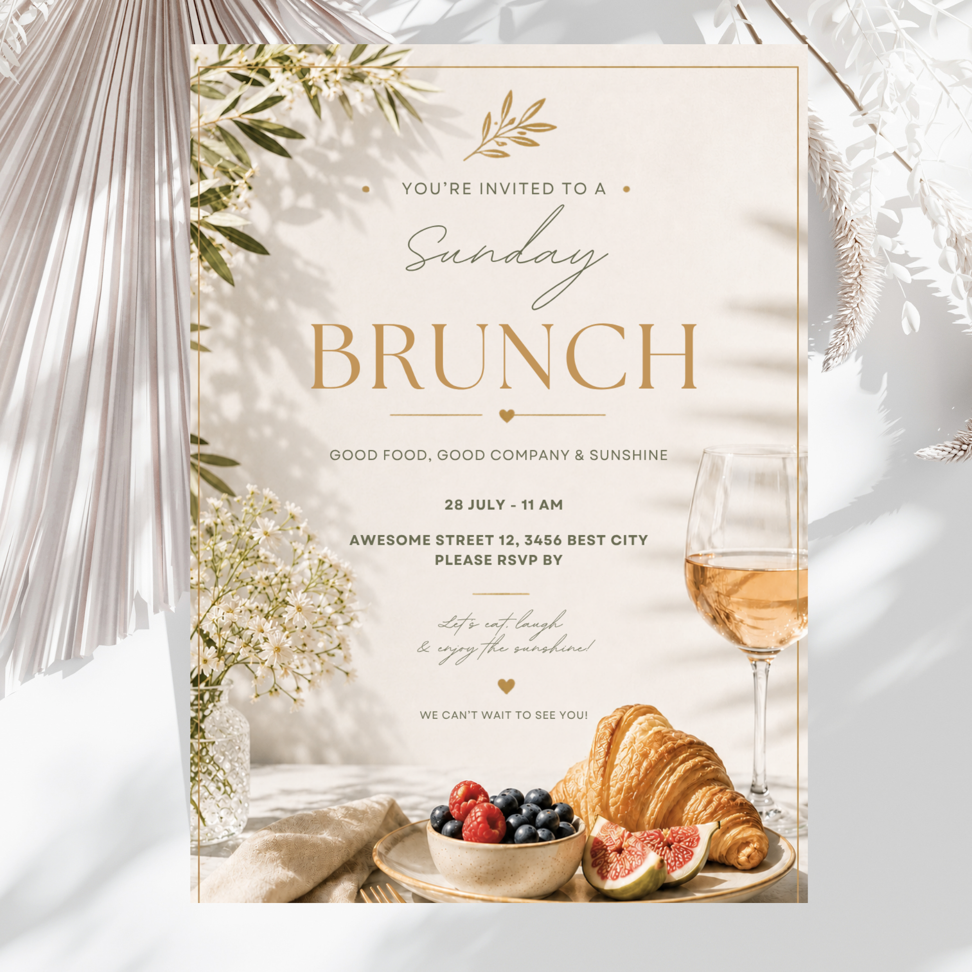 Brunch Invitation, brunch invitation canva template, elegant brunch invite, croissant brunch invitation, champagne birthday invite, bridal shower invitation, baby shower invite canva, ladies brunch party invite, editable brunch template, digital brunch invitation, printable brunch invite, hen party invitation, birthday brunch invite, instant download invite, soft beige party invitation, canva party template, Brunch Einladung, editable printable invitation