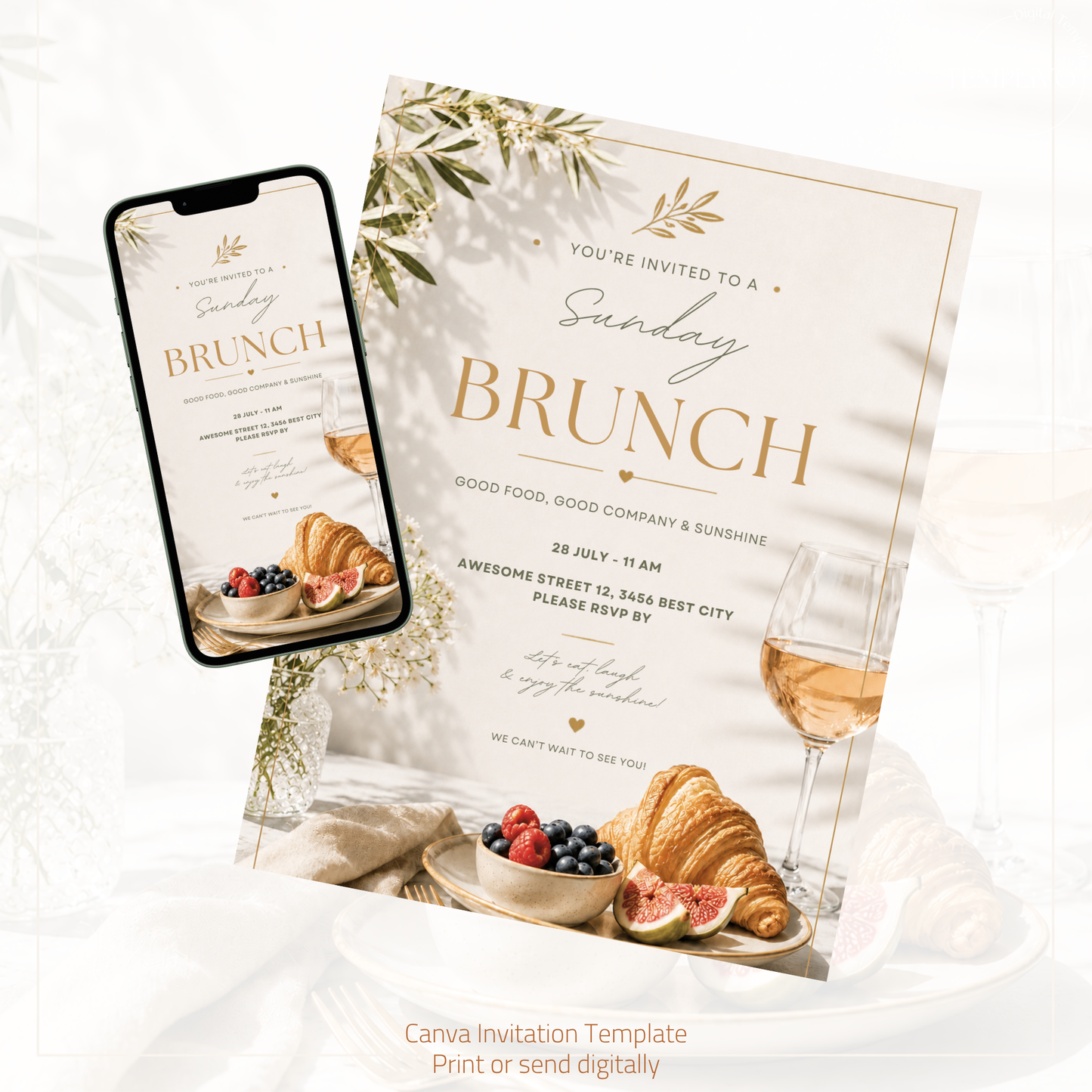 Brunch Invitation, brunch invitation canva template, elegant brunch invite, croissant brunch invitation, champagne birthday invite, bridal shower invitation, baby shower invite canva, ladies brunch party invite, editable brunch template, digital brunch invitation, printable brunch invite, hen party invitation, birthday brunch invite, instant download invite, soft beige party invitation, canva party template, Brunch Einladung, editable printable invitation
