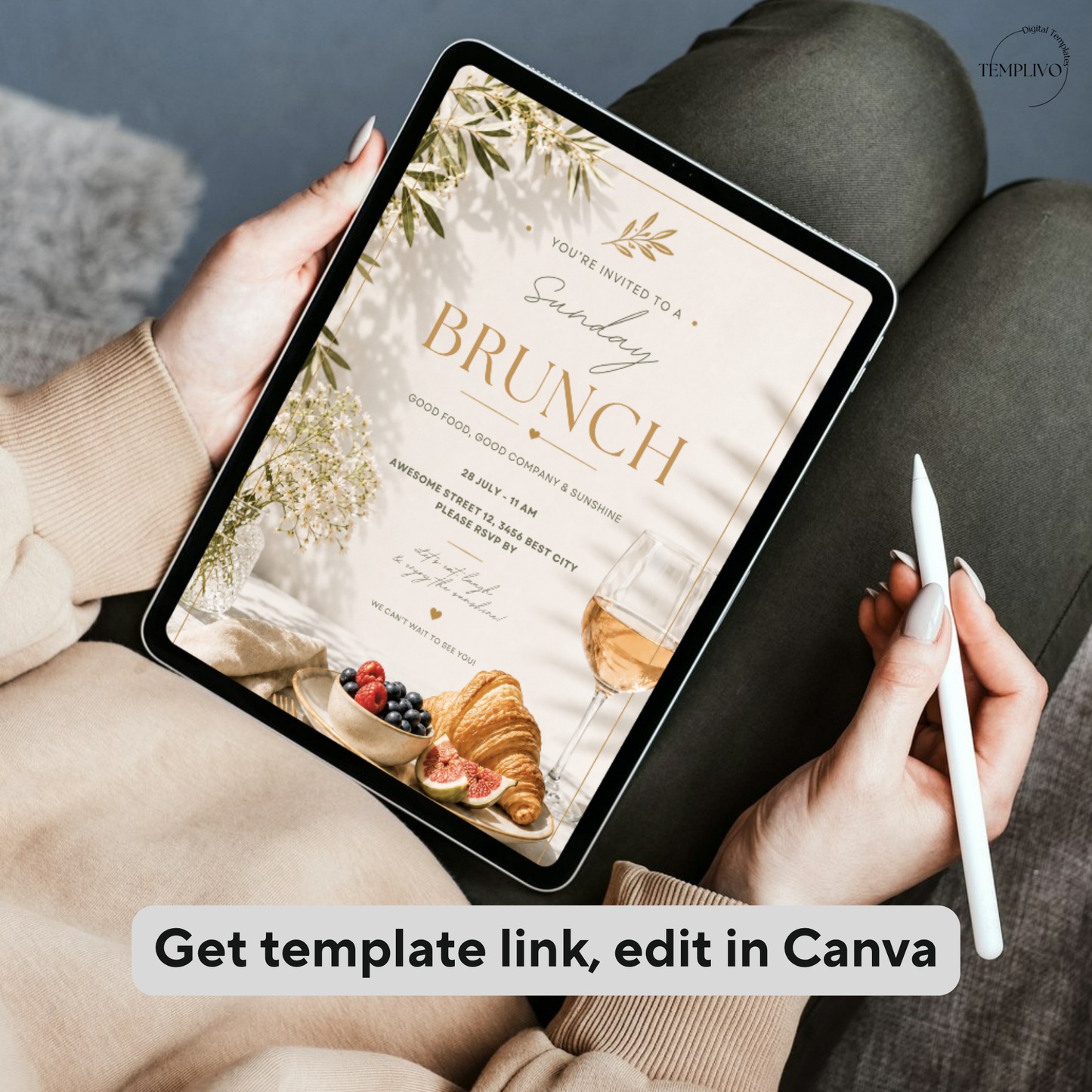 Brunch Invitation, brunch invitation canva template, elegant brunch invite, croissant brunch invitation, champagne birthday invite, bridal shower invitation, baby shower invite canva, ladies brunch party invite, editable brunch template, digital brunch invitation, printable brunch invite, hen party invitation, birthday brunch invite, instant download invite, soft beige party invitation, canva party template, Brunch Einladung, editable printable invitation