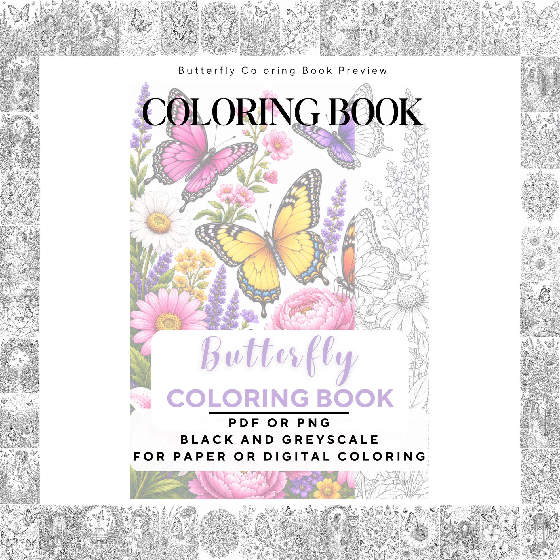 Adult coloring book, Butterfly coloring book, butterflies, livre de coloriage, pdf, png, fantasy coloring pages, adult coloring pages, doodle colouring book, floral colouring pages png, adult coloring pages printable, adult coloring, coloring pages for adults, coloring page digital, Instant download, high detail and intricate, Line art, best seller, grey scale, Schmetterling Malvorlagen, Malbuch, Malseiten, Schmetterlinge