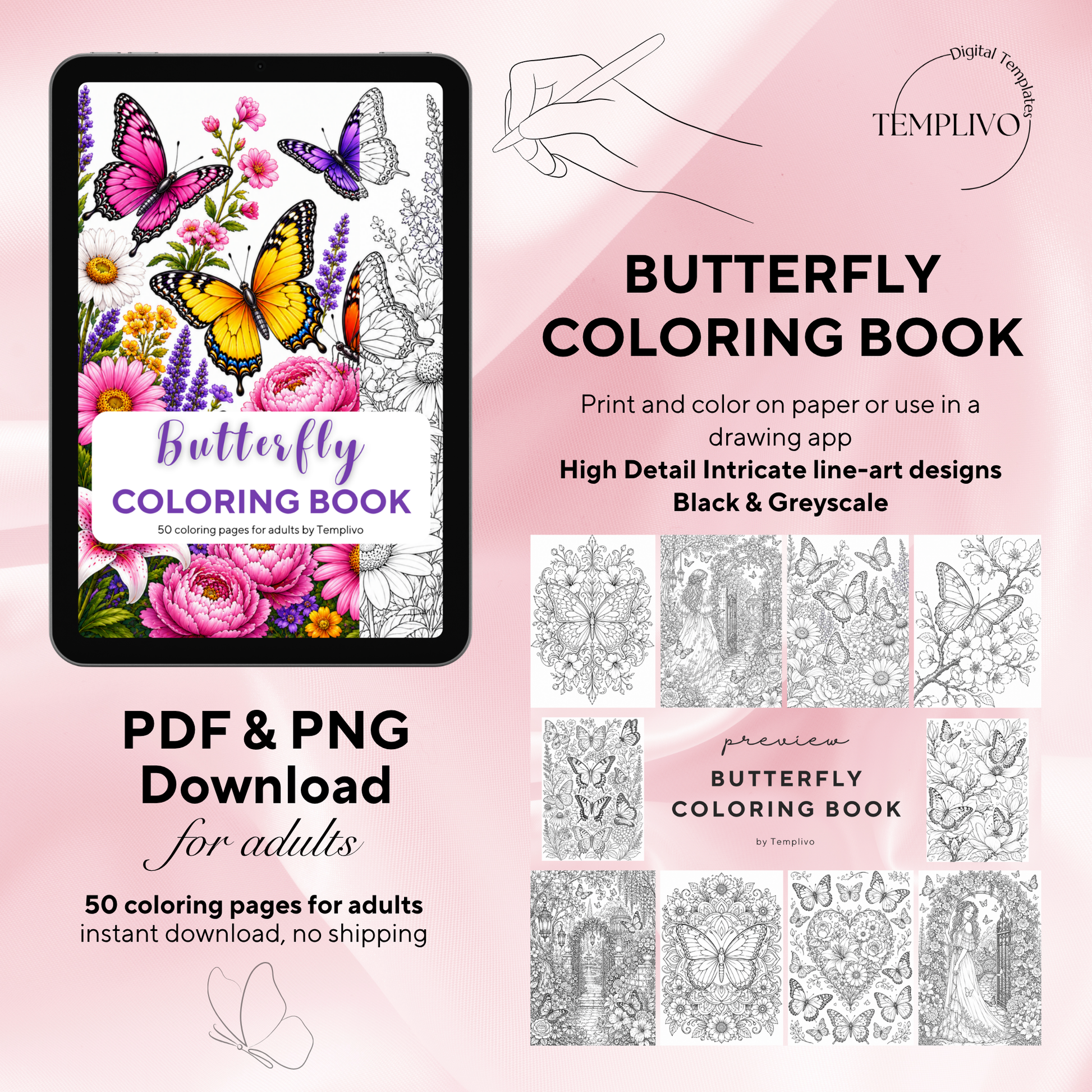 Adult coloring book, Butterfly coloring book, butterflies, livre de coloriage, pdf, png, fantasy coloring pages, adult coloring pages, doodle colouring book, floral colouring pages png, adult coloring pages printable, adult coloring, coloring pages for adults, coloring page digital, Instant download, high detail and intricate, Line art, best seller, grey scale, Schmetterling Malvorlagen, Malbuch, Malseiten, Schmetterlinge