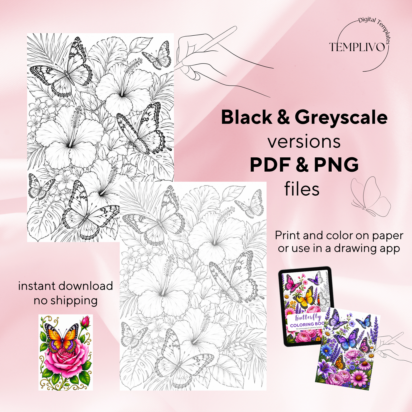 Adult coloring book, Butterfly coloring book, butterflies, livre de coloriage, pdf, png, fantasy coloring pages, adult coloring pages, doodle colouring book, floral colouring pages png, adult coloring pages printable, adult coloring, coloring pages for adults, coloring page digital, Instant download, high detail and intricate, Line art, best seller, grey scale, Schmetterling Malvorlagen, Malbuch, Malseiten, Schmetterlinge