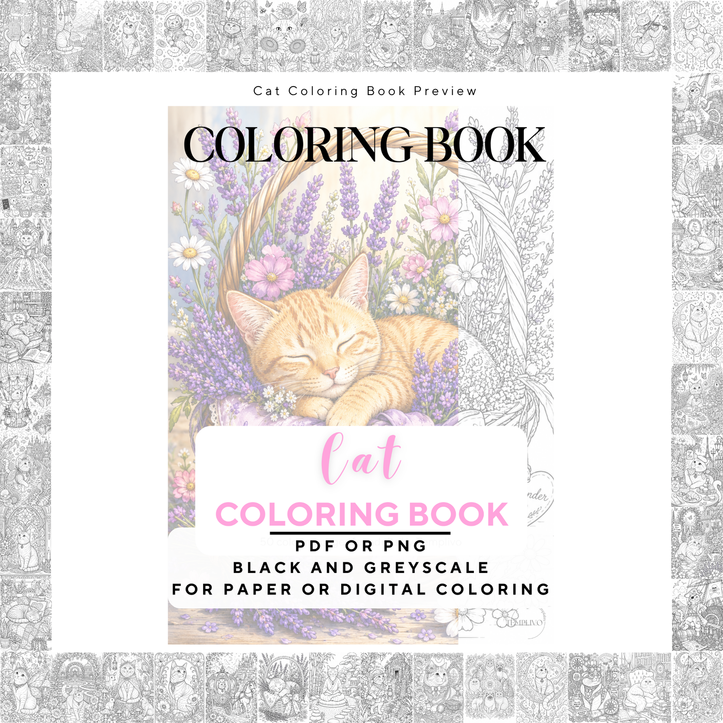 Adult coloring book, Cat coloring book, fantasy, livre de coloriage, pdf, png, cat coloring pages, adult coloring pages, doodle colouring book, fantasy cat colouring pages png, adult coloring pages printable, adult coloring, coloring pages for adults, coloring page digital, Instant download, Intricate, High detail, Line art, best seller, grey scale, Katzen Malvorlagen, Malbuch, Malseiten