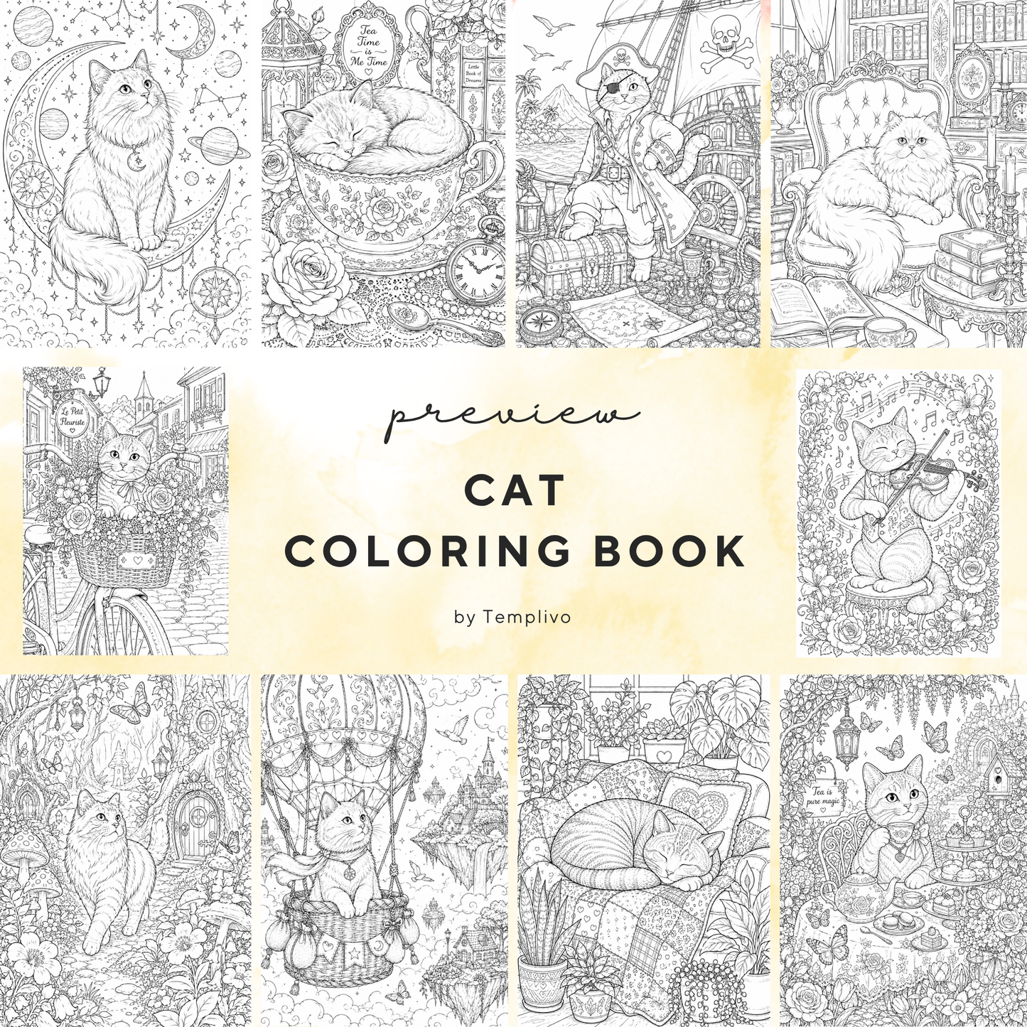 Adult coloring book, Cat coloring book, fantasy, livre de coloriage, pdf, png, cat coloring pages, adult coloring pages, doodle colouring book, fantasy cat colouring pages png, adult coloring pages printable, adult coloring, coloring pages for adults, coloring page digital, Instant download, Intricate, High detail, Line art, best seller, grey scale, Katzen Malvorlagen, Malbuch, Malseiten