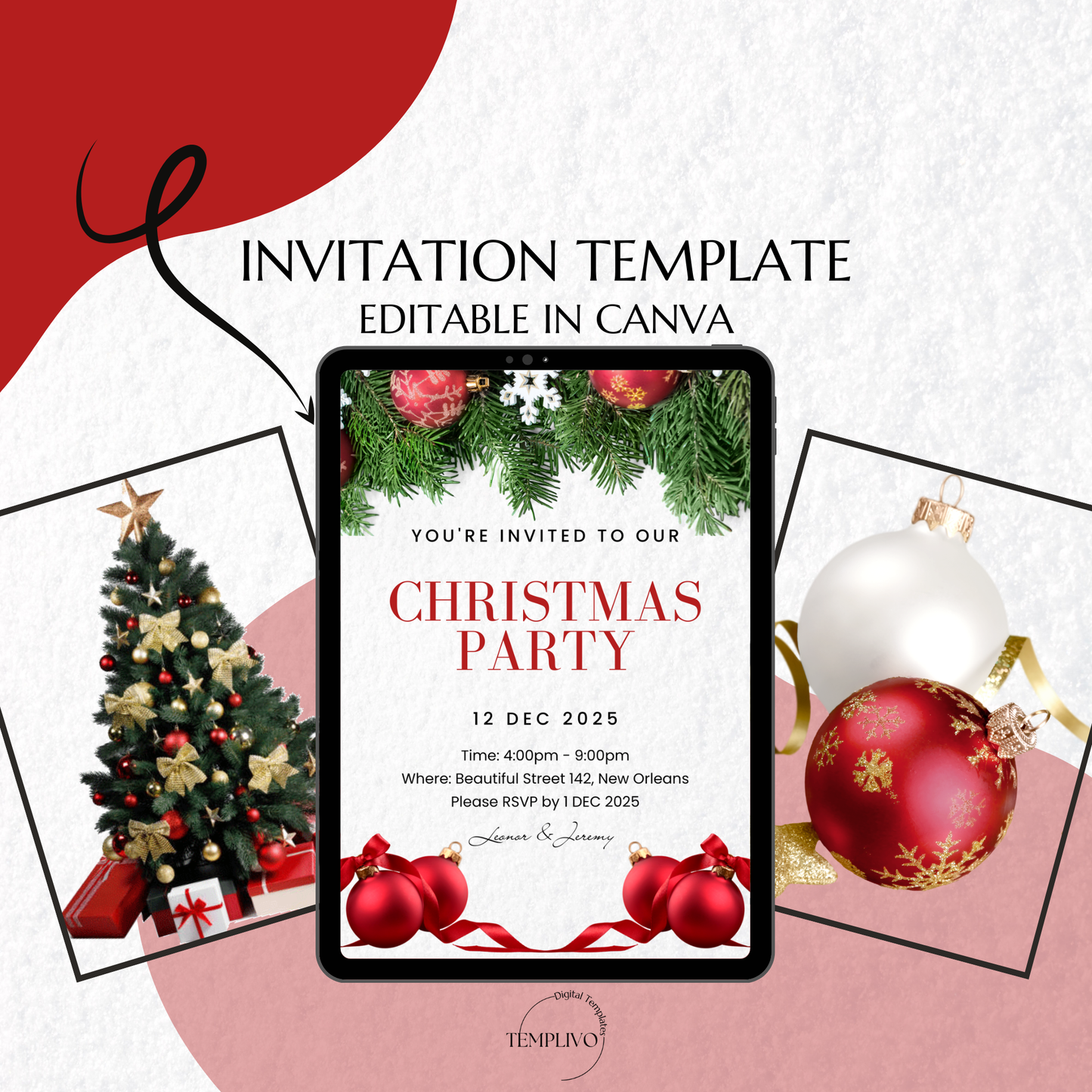 Christmas Party Invitation, canva invitation, Canva template, editable template, printable invitation, digital invitation, electronic invite, Weihnachtsfeier Einladung, Canva Vorlage, christmas invitation, xmas party invite