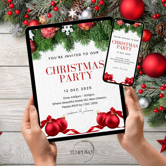 Christmas Party Invitation, Canva template, editable template, printable invitation, digital invitation, electronic invite, Weihnachtsfeier Einladung, Canva Vorlage, christmas invitation, xmas party invite