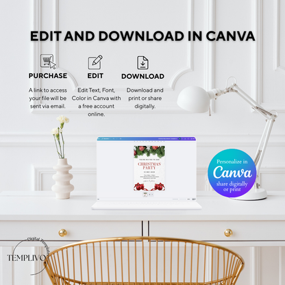 Christmas Party Invitation, Canva template, editable template, printable invitation, digital invitation, electronic invite, Weihnachtsfeier Einladung, Canva Vorlage, christmas invitation, xmas party invite