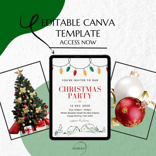 Christmas Party Invitation, Canva Template, editable invitation, digital christmas invitation, christmas party envite, weihnachts party einladung, canva vorlage, printable pdf invitation, digital invite