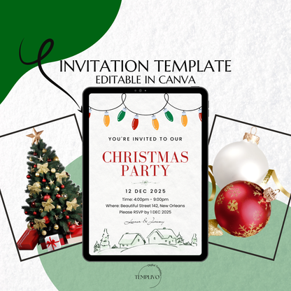 Christmas Party Invitation, Canva Template, canva invitation, editable invitation, digital christmas invitation, christmas party envite, weihnachts party einladung, canva vorlage, printable pdf invitation, digital invite